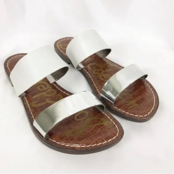 Sam Edelman Shoes - Sam Edelman l Krista Metallic Silver/White Flat Sandals Size 8
